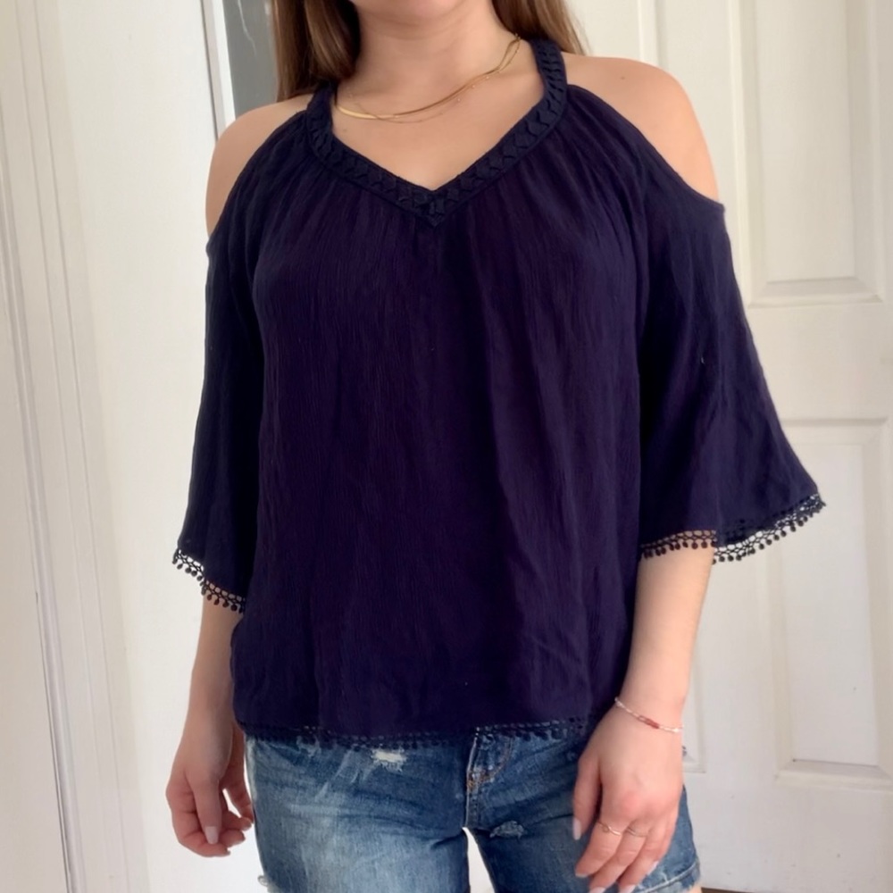Navy Cold Shoulder Peasant Blouse XS